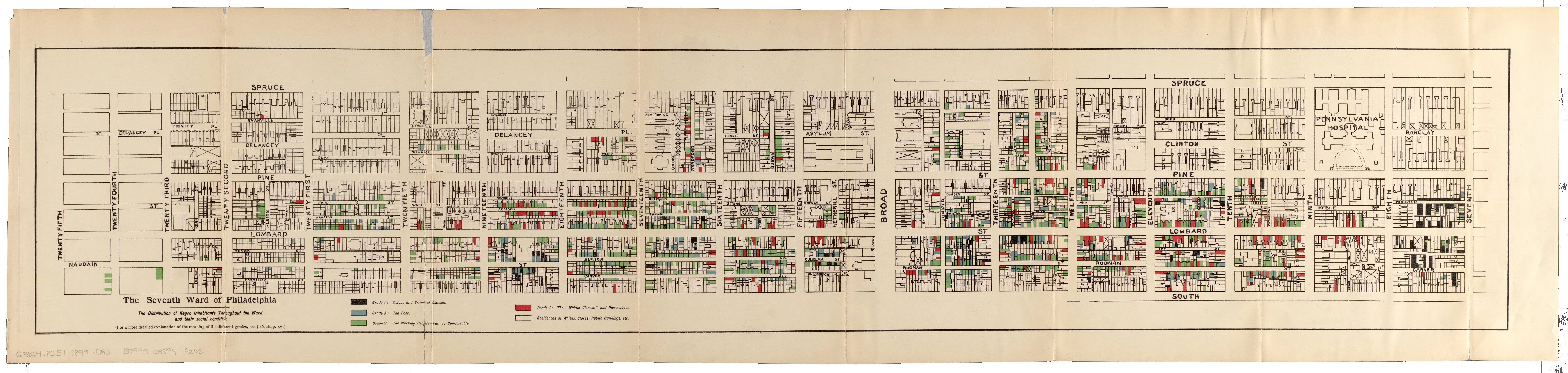 Du Bois' hand-drawn map of Philadelphia's Seventh Ward, an extremely wide street-by-street survey